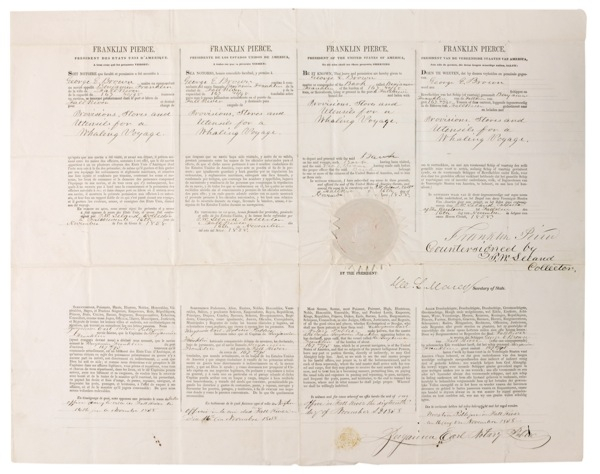 Lot 66  Four-language Ship?s Papers: Franklin Pierce