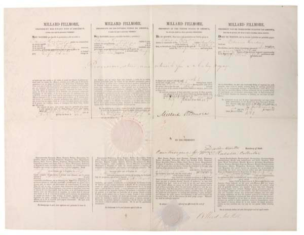 Lot 62 Four-language Ship’s Papers: Millard Fillmore