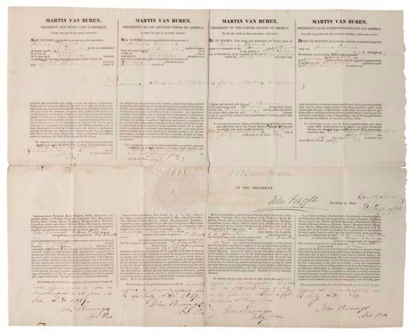 Lot 68  Four-language Ship’s Papers: Martin Van Buren