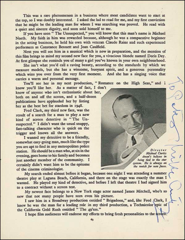 Lot 897 Michael Curtiz