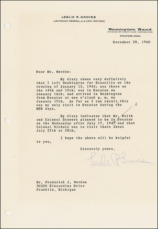 Lot 306 Atomic Bomb: Groves, General Leslie R.
