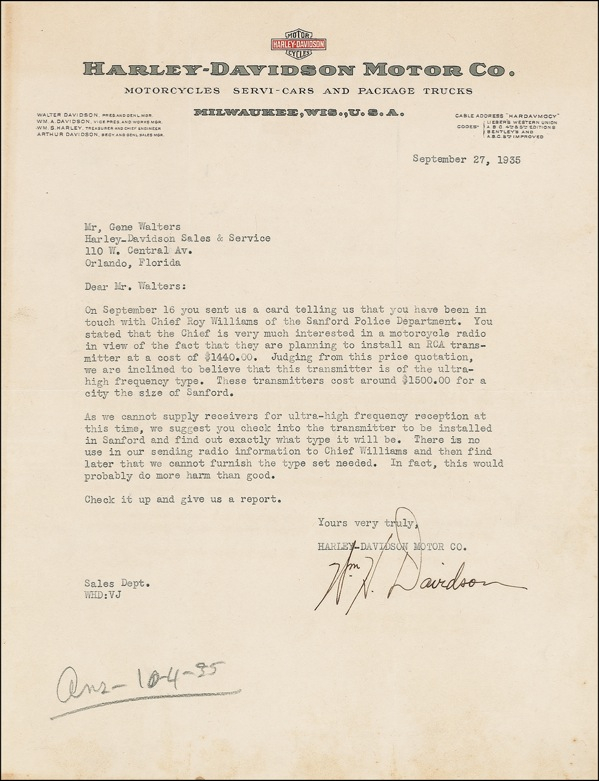 Lot 285 Harley-Davidson: Davidson, William H.