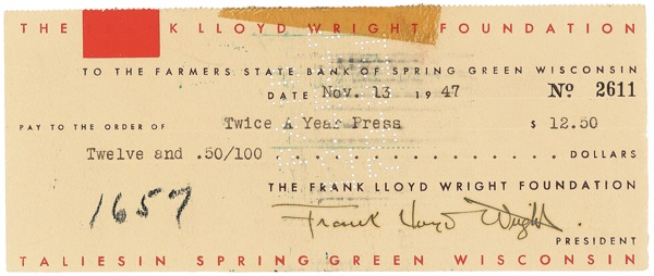 Lot 559 Frank Lloyd Wright Check