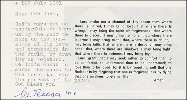 Lot 273 Mother Teresa Typed Letter Signed