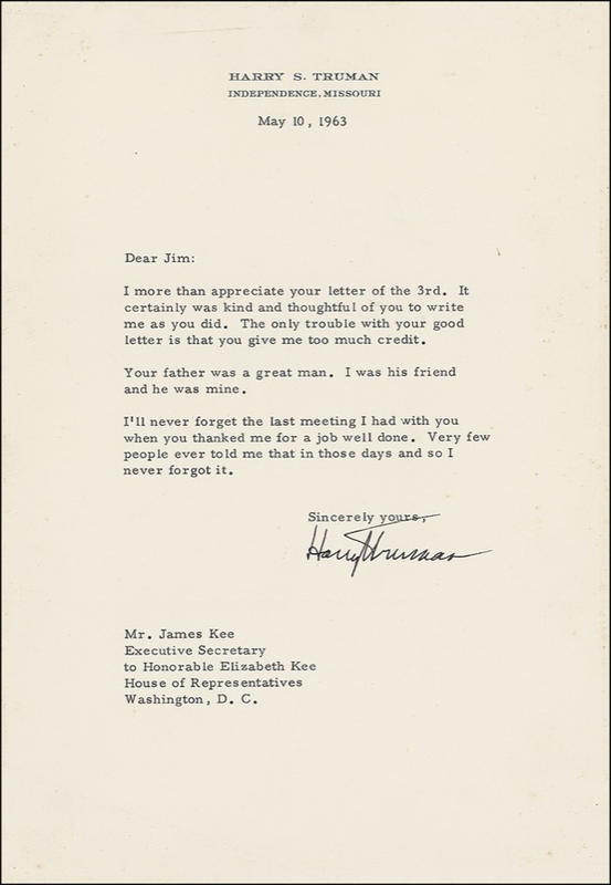 Lot 152 Harry S. Truman: Truman acknowledges his lack of popularity at the end of his term