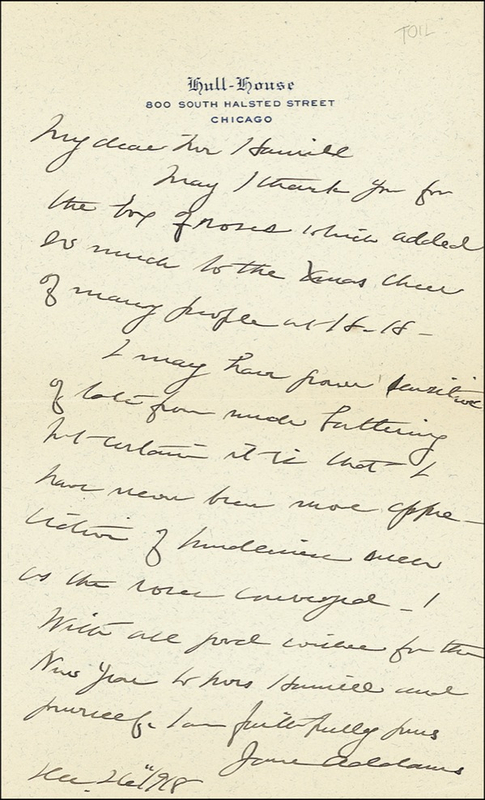Lot 185 Jane Addams Handwritten Letter Signed