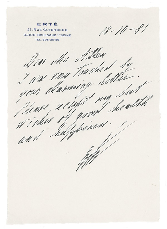 Lot 492 Erté Handwritten Letter Signed
