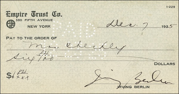 Lot 628 Irving Berlin Check