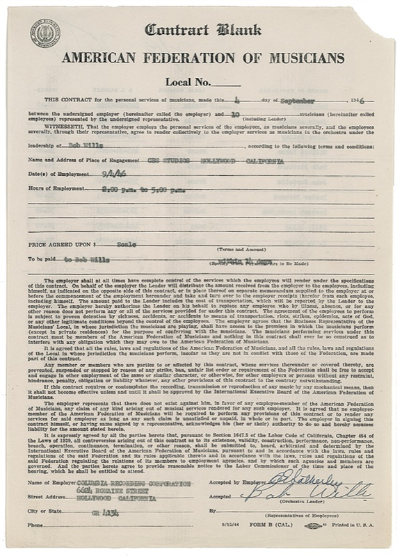 Lot 747 Bob Wills Signed Document