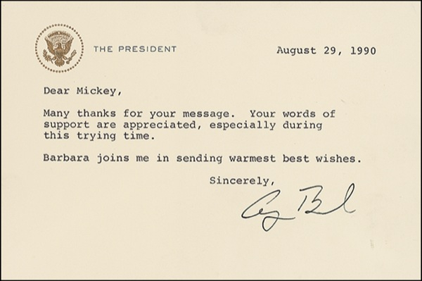 Lot 16 George Bush: Sending thanks to Mickey Rooney at the beginning of Desert Shield