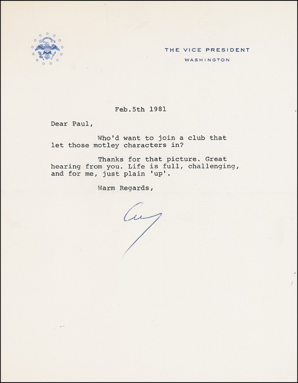 Lot 15 George Bush: ?Who?d want to join a club that let those motley characters in??