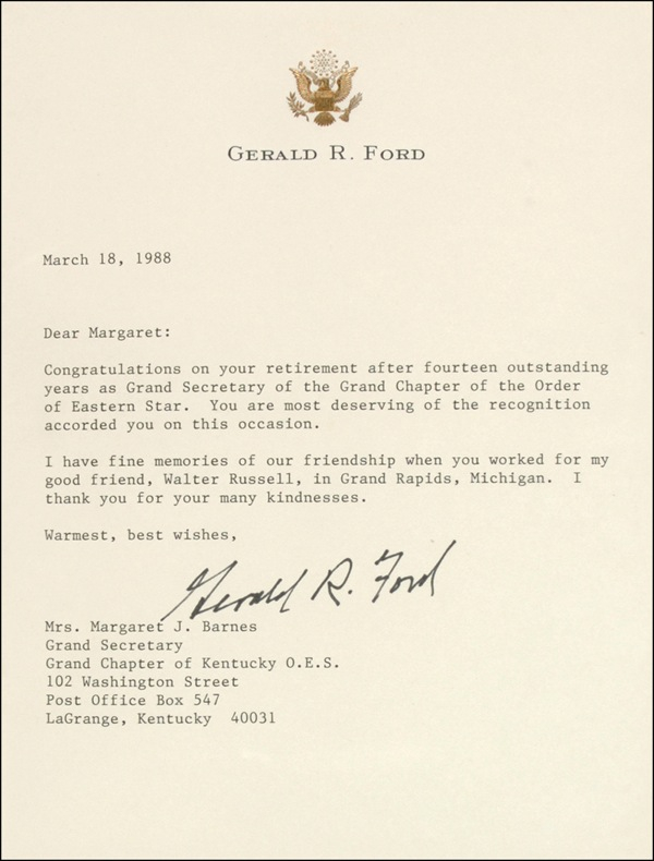 Lot 51 Gerald Ford Typed Letter Signed