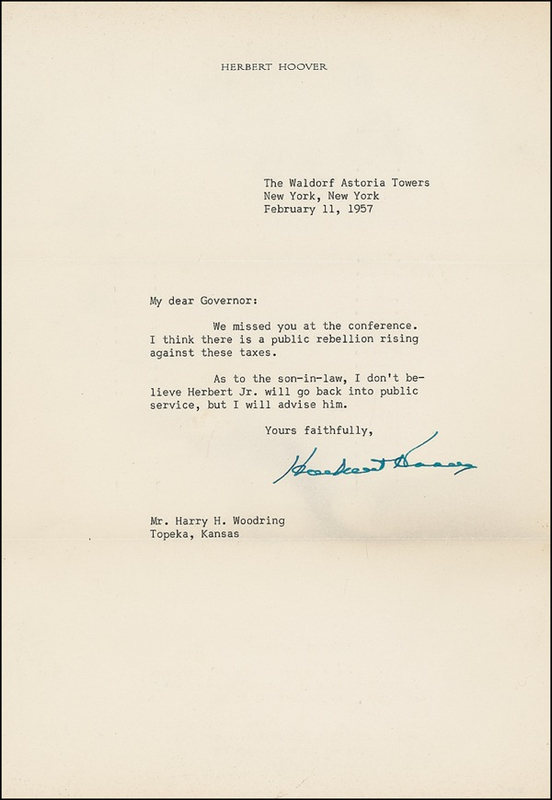 Lot 70 Herbert Hoover Typed Letter Signed