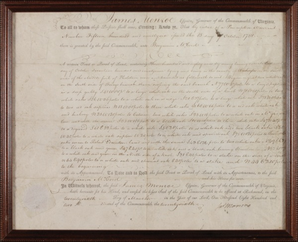 Lot 100 James Monroe: Early land grant from Governor Monroe