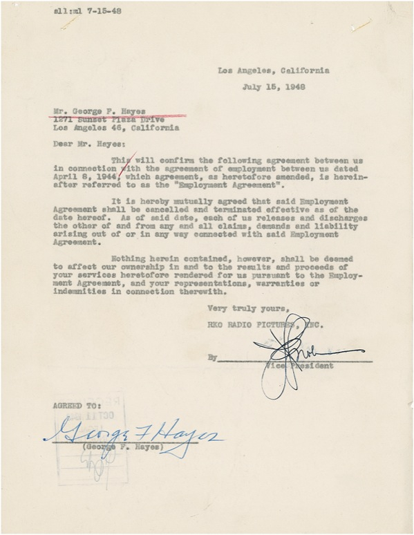 Lot 902 Gabby Hayes Signed Document