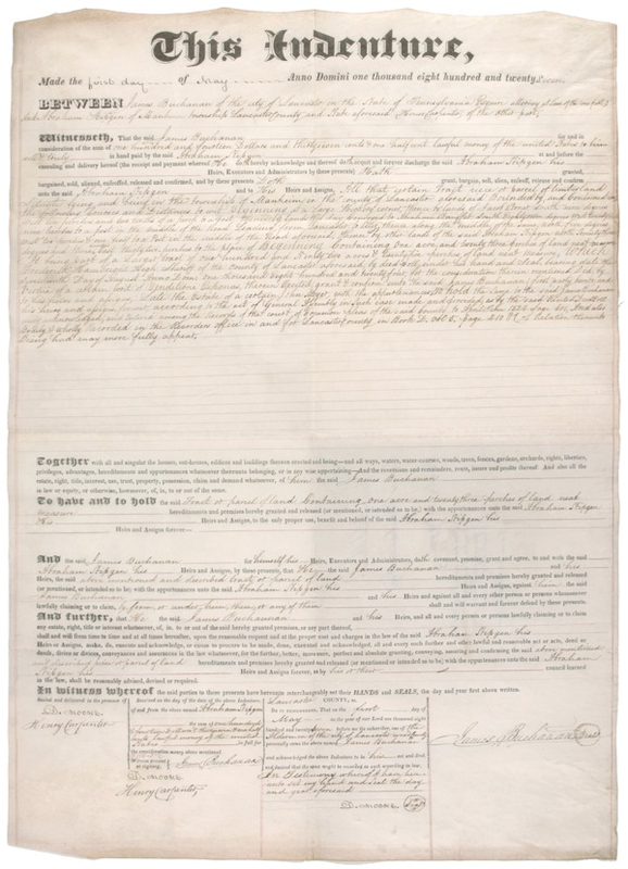 Lot 11 James Buchanan: Unusual Buchanan 1827 indenture