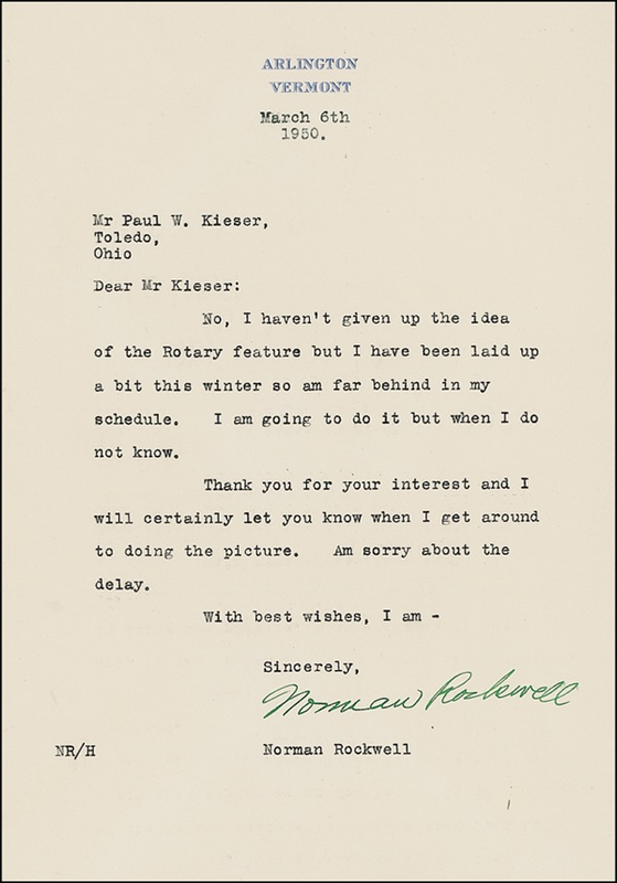 Lot 539 Norman Rockwell Typed Letter Signed