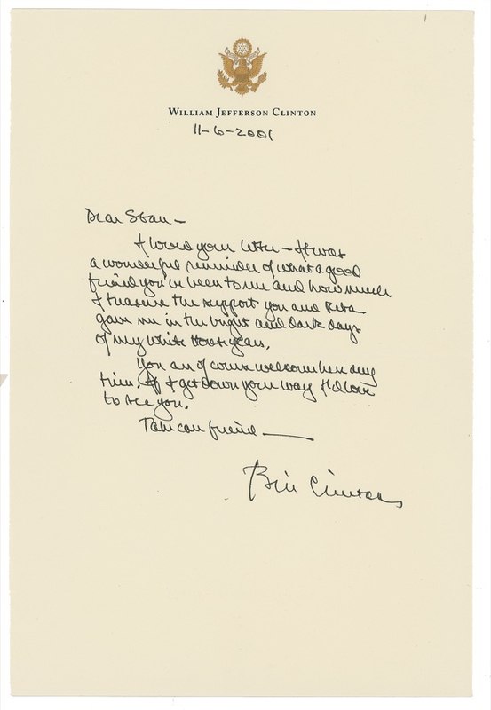 Lot 29 Bill Clinton: Clinton thanks his spiritual advisor for “the support you …gave me in the bright and dark days of my White House years.”