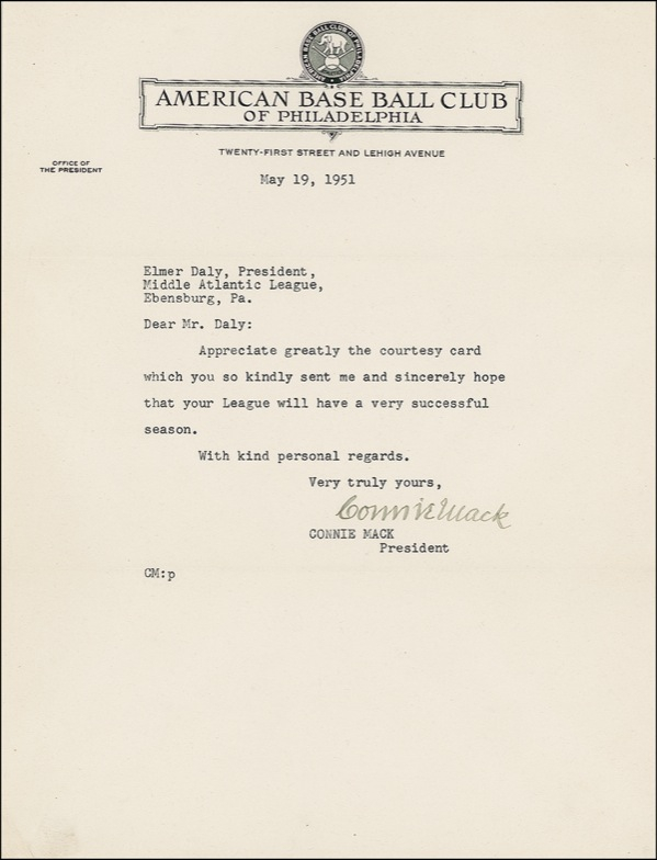 Lot 1327 Connie Mack Typed Letter Signed