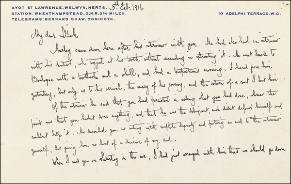 Lot 545 George Bernard Shaw: Mediating a female friend’s marital discord: “I look forward to a Judgment Day for him”