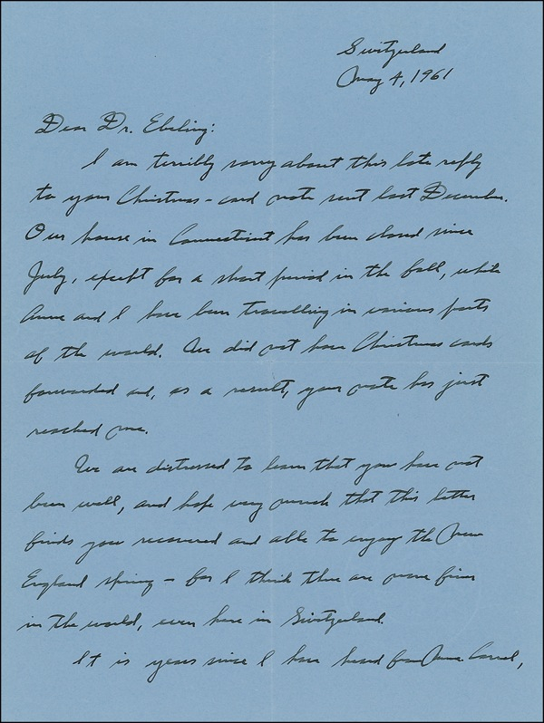 Lot 448 Charles Lindbergh: Proud Papa: Lindbergh sends an update of his children?s activities to the associate of a controversial collaborator