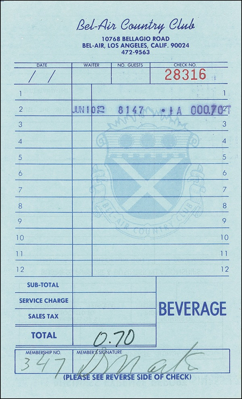 Lot 986 Dean Martin Receipt
