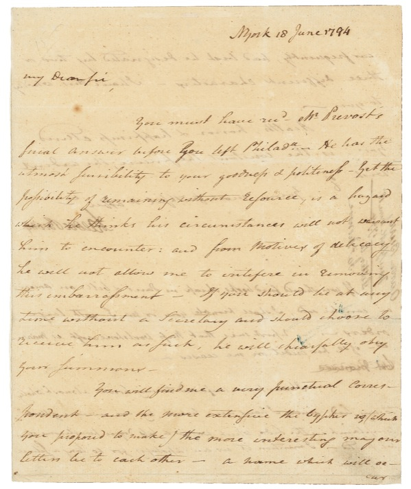 Lot 199 Aaron Burr: “THE MORE EXTENSIVE THE CYPHER ... THE MORE INTERESTING MAY OUR LETTERS BE”: A decade before his fateful duel with Hamilton, BURR writes to Madison on the use of ciphers and codes in correspondence