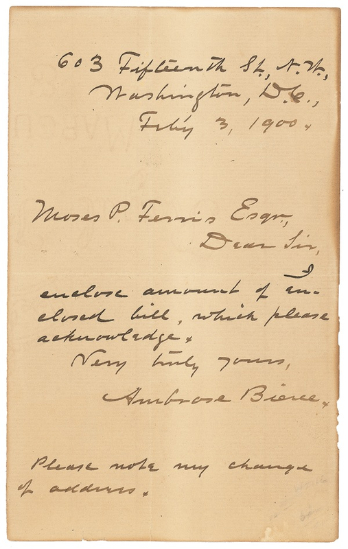 Lot 474 Ambrose Bierce Handwritten Letter Signed