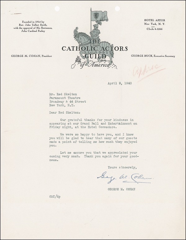Lot 820 George M. Cohan Typed Letter Signed