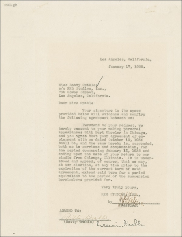 Lot 884 Betty Grable Signed Document