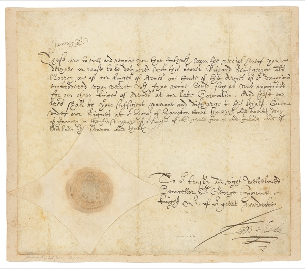 Lot 253 James I: Scarce document signed by the English king who was crowned at the age of thirteen months