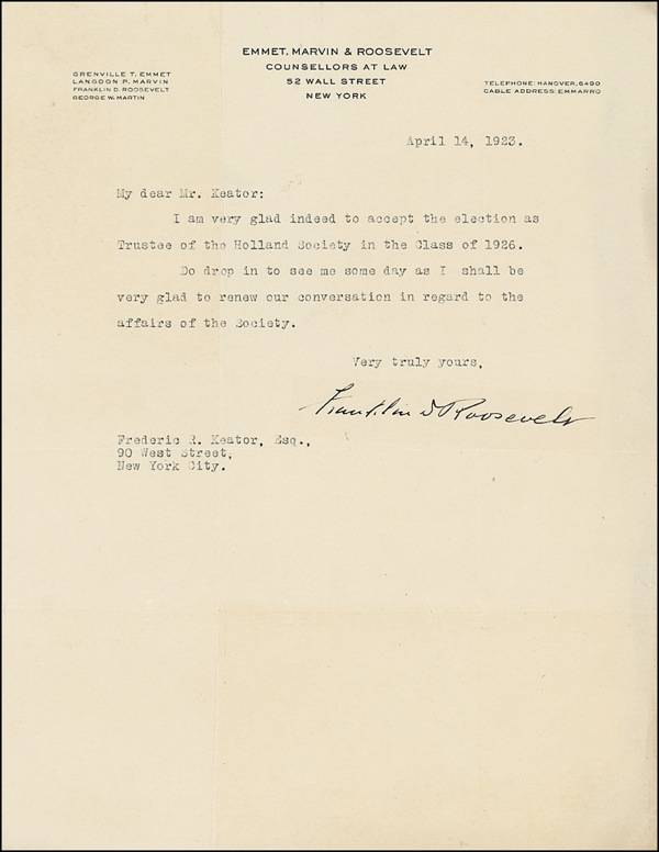 Lot 130 Franklin D. Roosevelt Typed Letter Signed