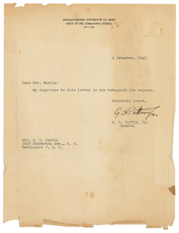 Lot 386 George S. Patton: A week before the fateful accident that ultimately claimed his life