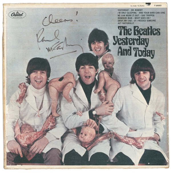 Lot 619 Beatles: McCartney, Paul: See me, peel me: McCartney signs the infamous “Butcher Cover”