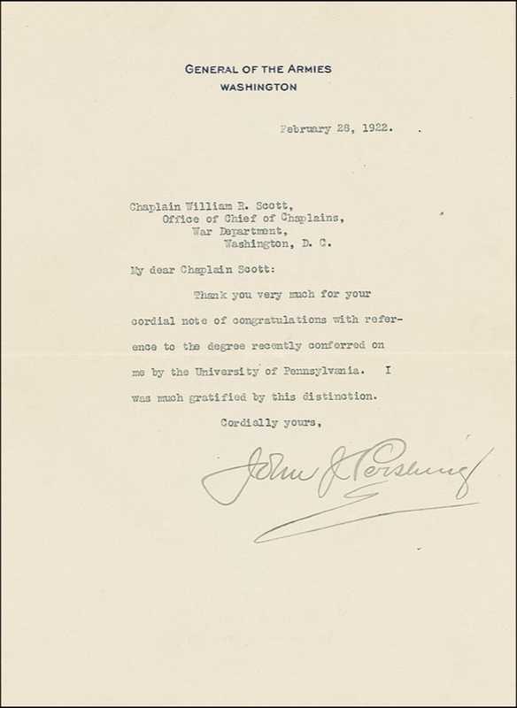 Lot 387 John J. Pershing Typed Letter Signed