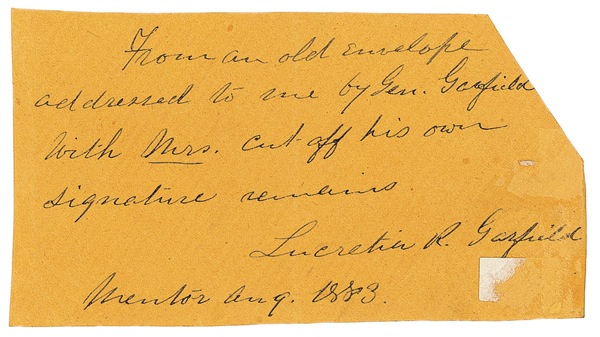 Lot 55 James A. Garfield: With authentication from his wife