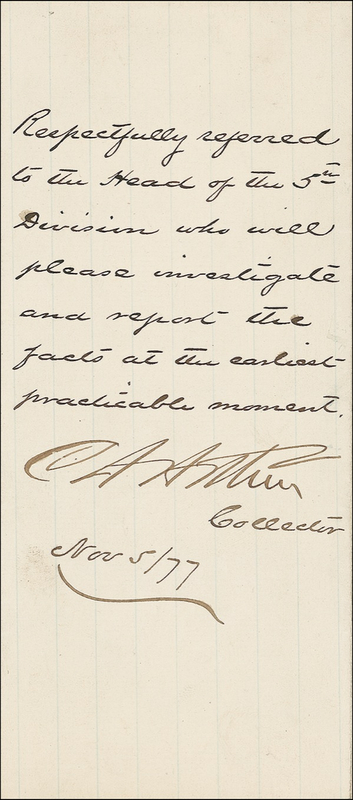 Lot 9 Chester A. Arthur Endorsement