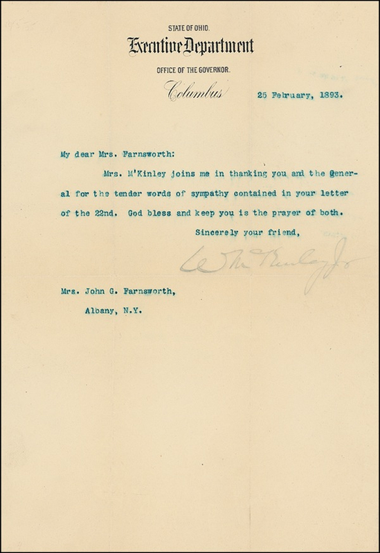Lot 96 William McKinley Typed Letter Signed