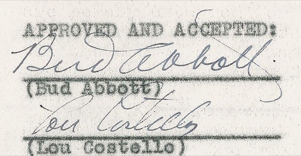Lot 754 Abbott and Costello Signed Document