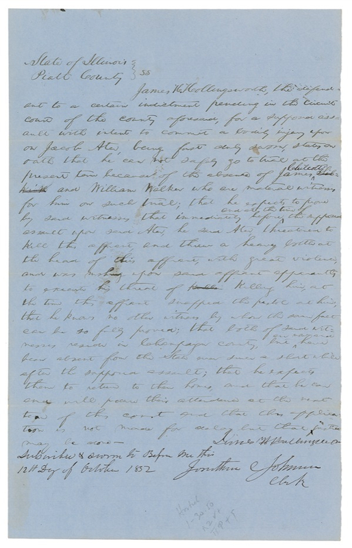 Lot 90 Abraham Lincoln: Defending a client’s indictment “to commit a bodily injury”
