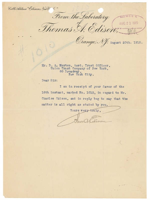 Lot 221 Thomas Edison Typed Letter Signed