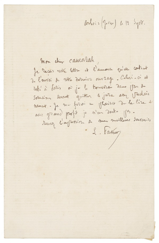 Lot 280 Louis Pasteur Handwritten Letter Signed