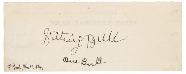 Lot 354 Sitting Bull and One Bull: THE SIOUX WHO HANDED DEFEAT TO CUSTER: Rare ink signatures of SITTING BULL and nephew ONE BULL