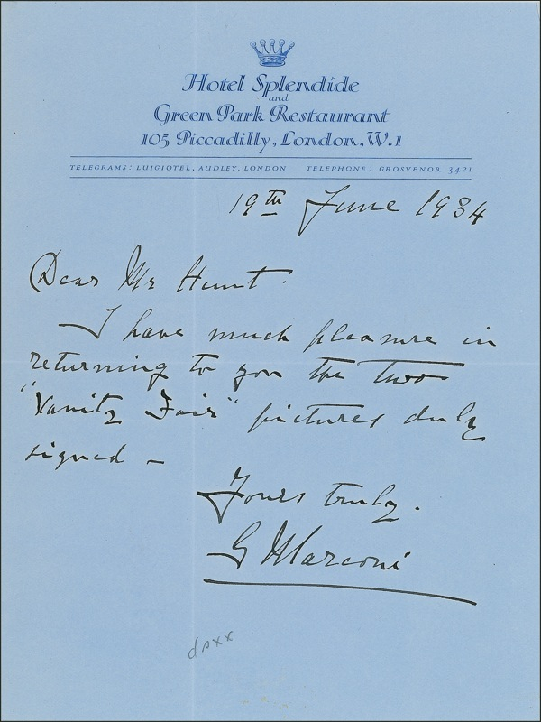 Lot 266 Guglielmo Marconi Handwritten Letter Signed