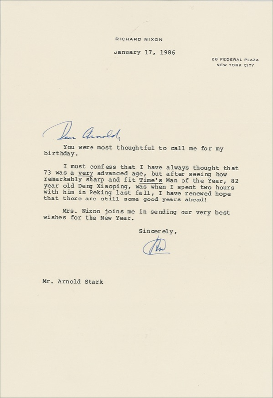 Lot 108 Richard Nixon: Old-timers: ?I spent two hours with ... Deng Xiaoping ... in Peking last fall?