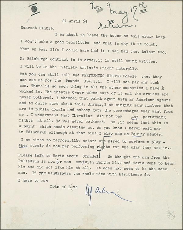 Lot 842 Marlene Dietrich: “I don’t make a good prostitute”