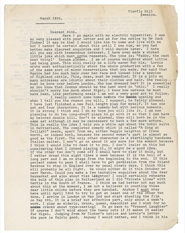 Lot 826 Noel Coward: “I play an elderly, drunk, queer, masochist ... no cracks about type-casting!”