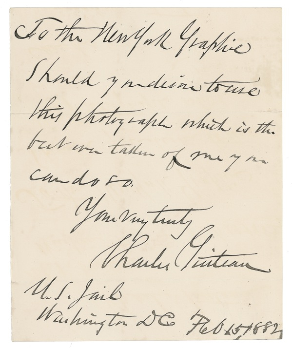Lot 236 Charles J. Guiteau: Show his good side: Guiteau gives a paper permission to use his photo