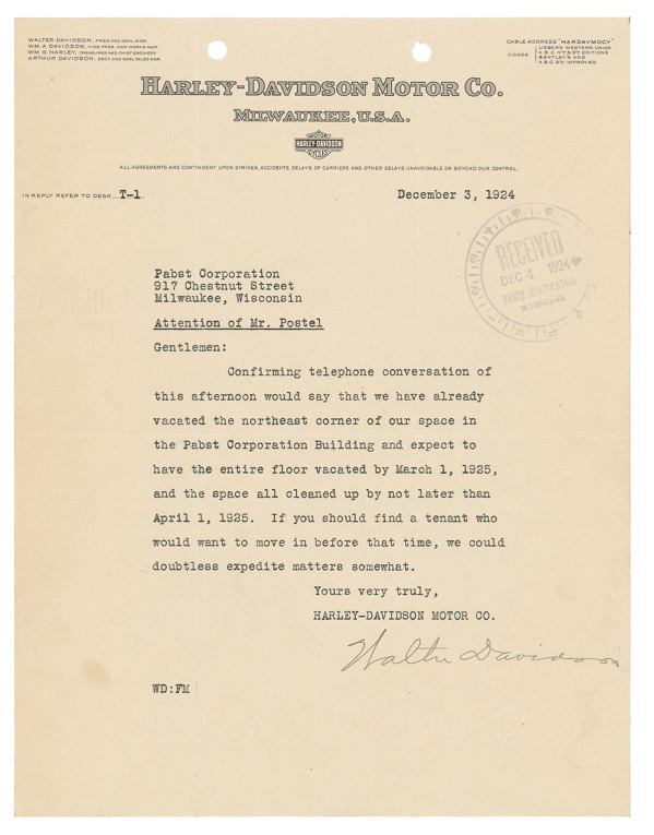 Lot 240 Harley-Davidson: Davidson, Walter Typed Letter Signed