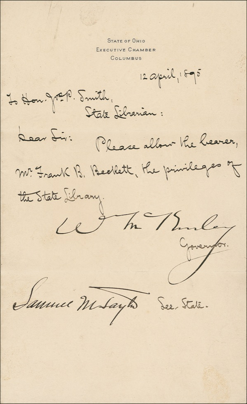 Lot 98 William McKinley Signed Letter